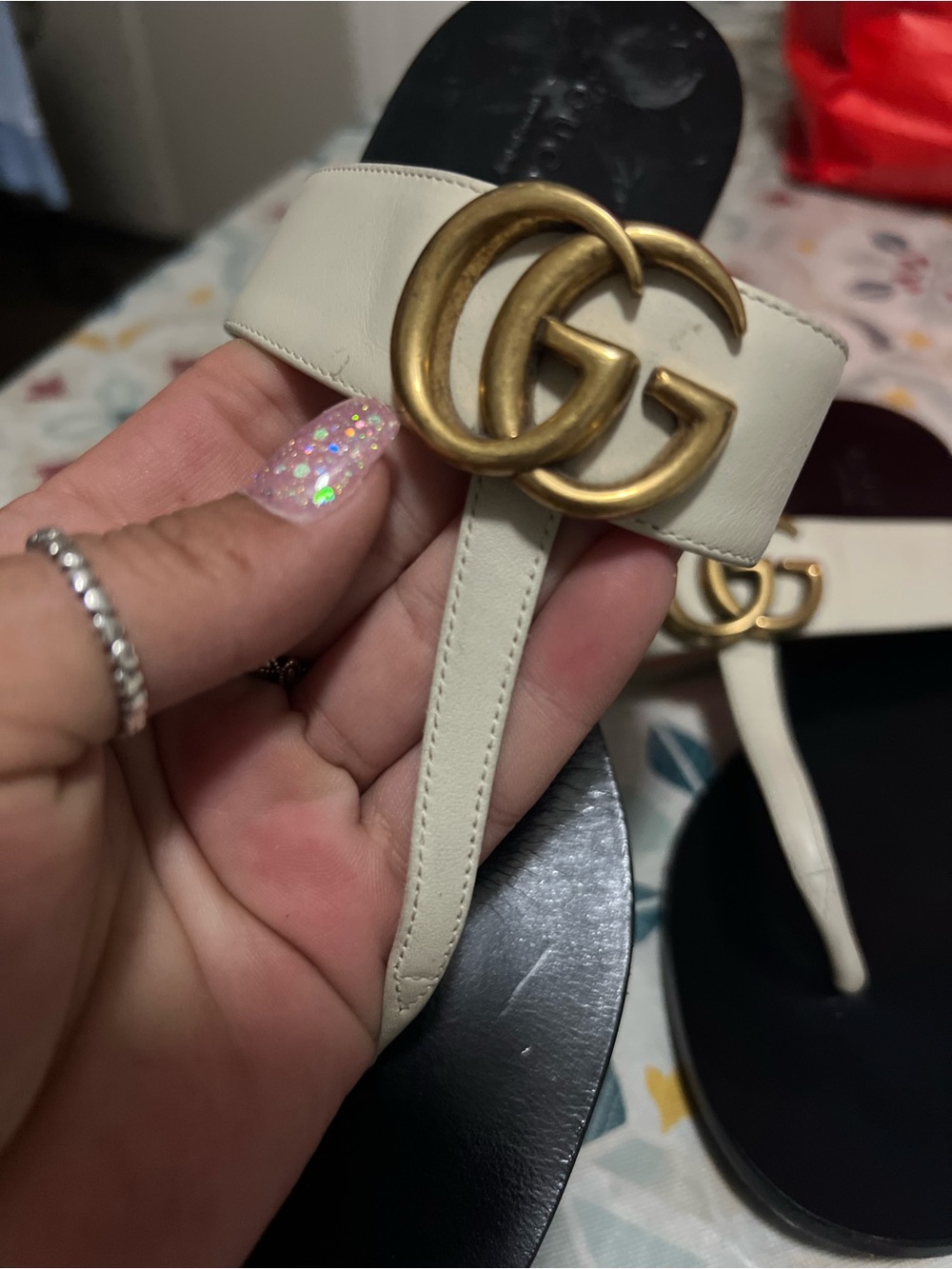 Women’s Gucci Marmont Double G Cream Thong Sandals size 37 size 6 - Picture 3 of 14
